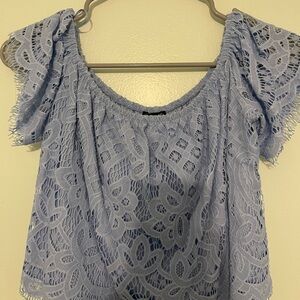 Lace Off-Shoulder Top in Light Blue